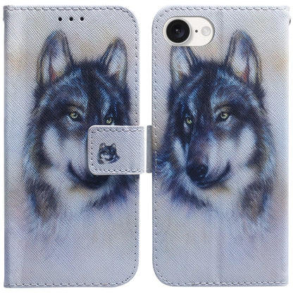 For iPhone 16e Coloured Drawing Flip Leather Phone Case(White Wolf) by bashfashion