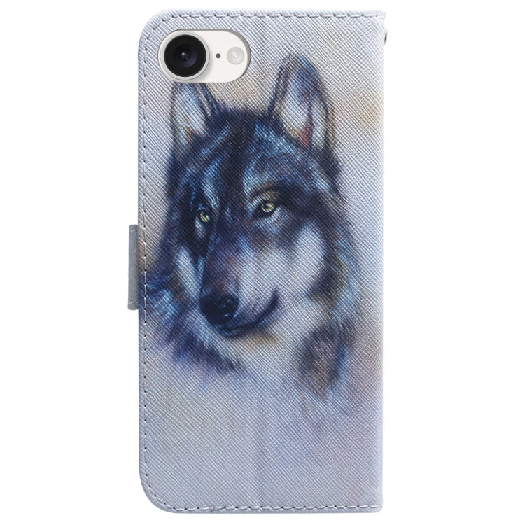 For iPhone 16e Coloured Drawing Flip Leather Phone Case(White Wolf) by bashfashion