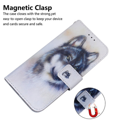 For iPhone 16e Coloured Drawing Flip Leather Phone Case(White Wolf) by bashfashion