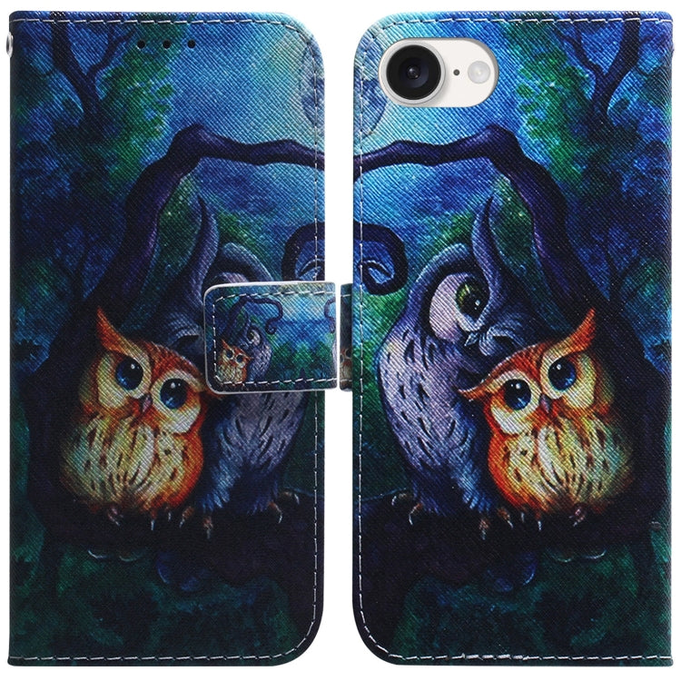 For iPhone 16e Coloured Drawing Flip Leather Phone Case(Oil Painting Owl) by bashfashion