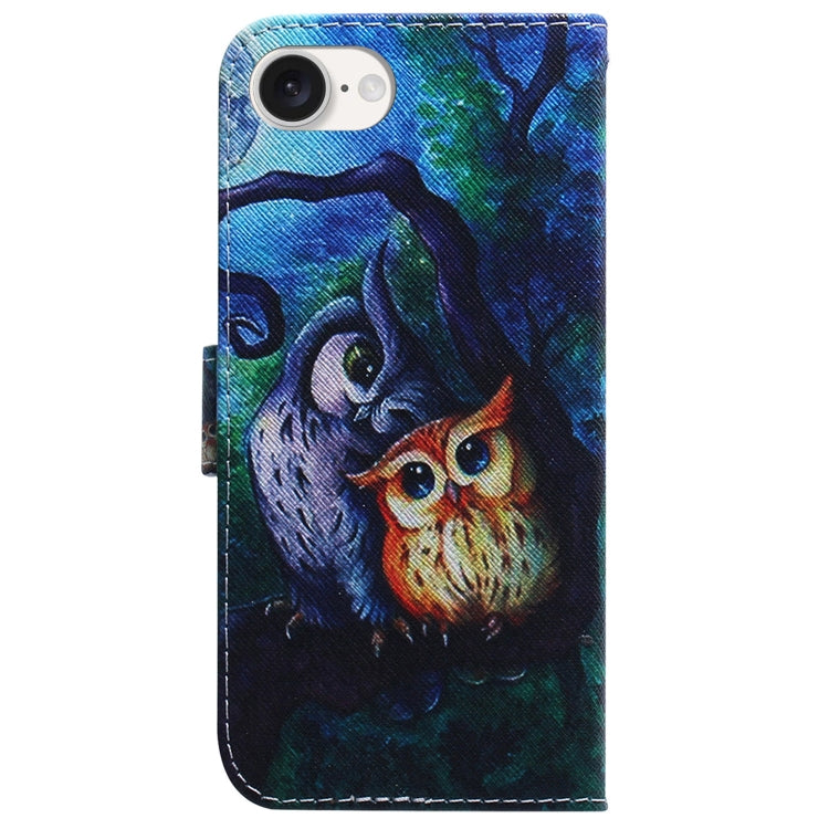 For iPhone 16e Coloured Drawing Flip Leather Phone Case(Oil Painting Owl) by bashfashion