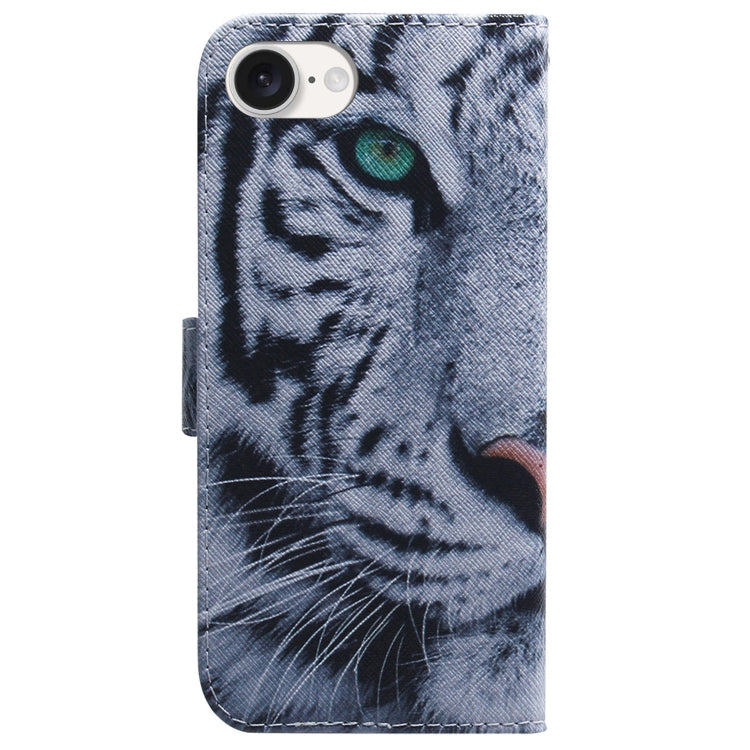 For iPhone 16e Coloured Drawing Flip Leather Phone Case(Tiger) by bashfashion