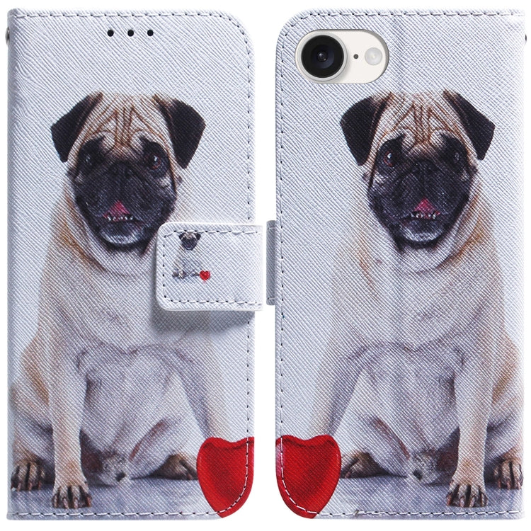 For iPhone 16e Coloured Drawing Flip Leather Phone Case(Pug) by bashfashion