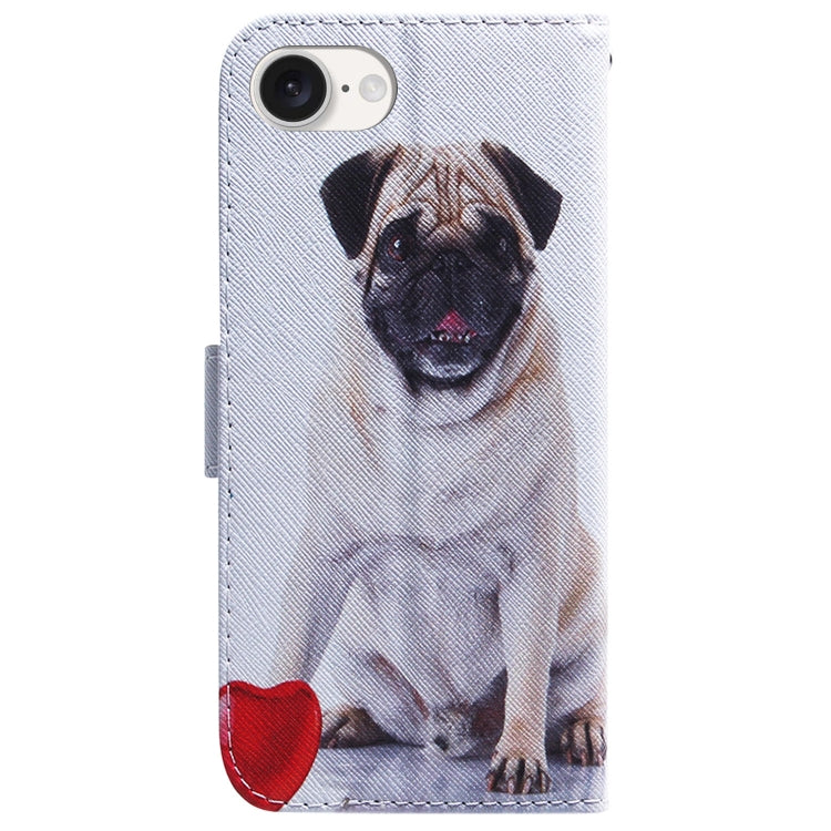For iPhone 16e Coloured Drawing Flip Leather Phone Case(Pug) by bashfashion