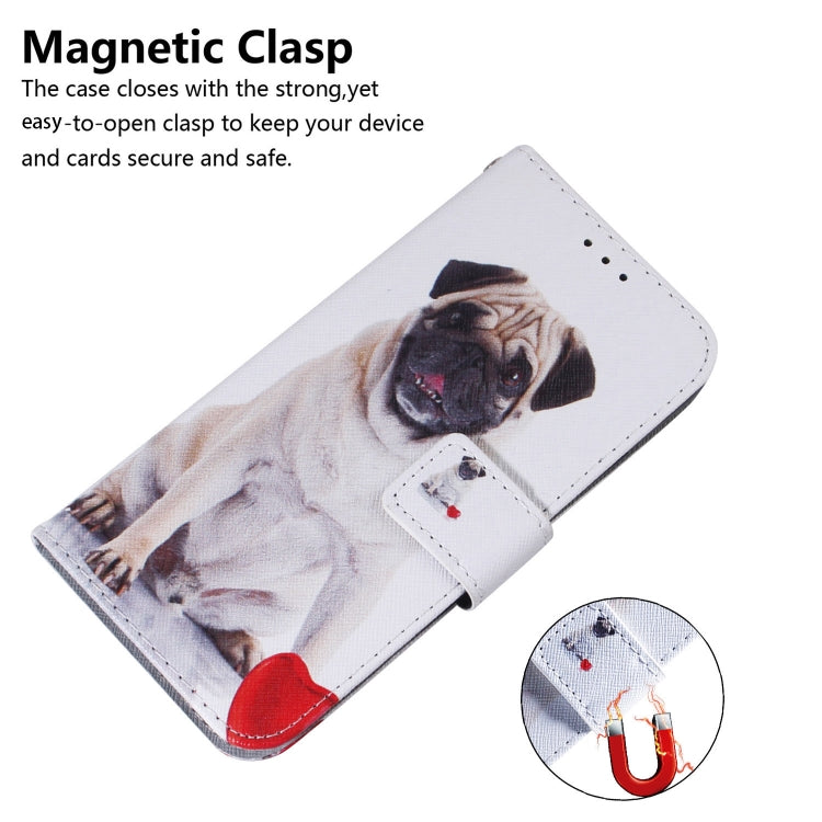 For iPhone 16e Coloured Drawing Flip Leather Phone Case(Pug) by bashfashion