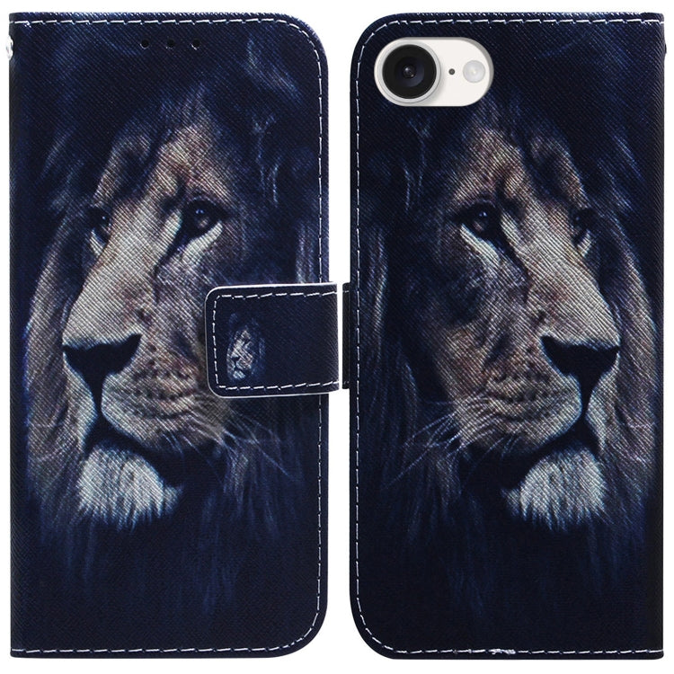 For iPhone 16e Coloured Drawing Flip Leather Phone Case(Lion) by bashfashion