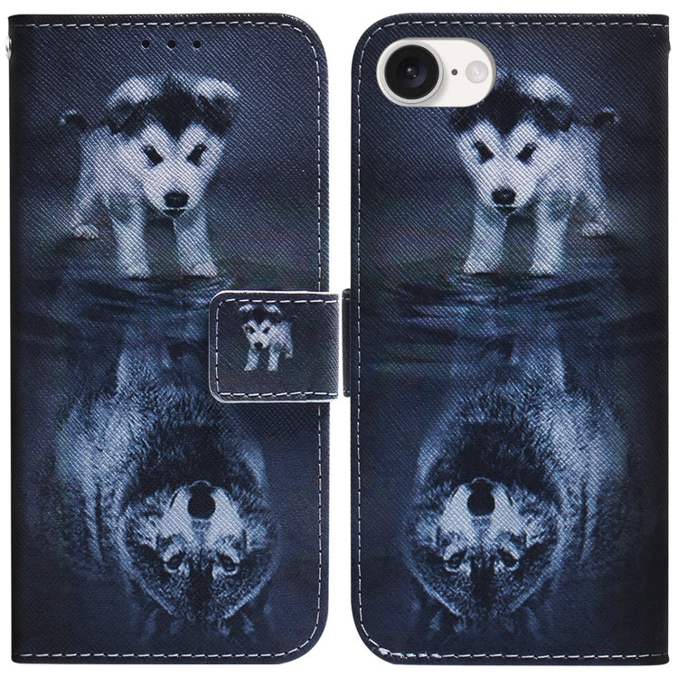 For iPhone 16e Coloured Drawing Flip Leather Phone Case(Wolf and Dog) by bashfashion