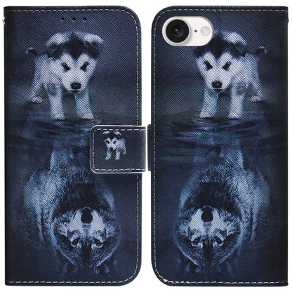 For iPhone 16e Coloured Drawing Flip Leather Phone Case(Wolf and Dog) by bashfashion