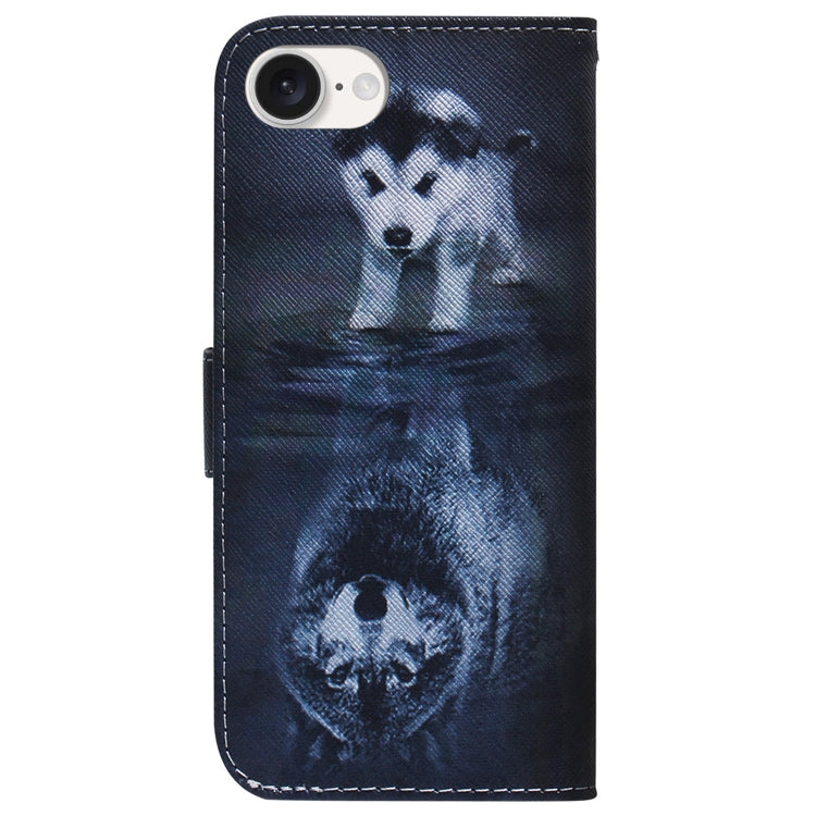For iPhone 16e Coloured Drawing Flip Leather Phone Case(Wolf and Dog) by bashfashion