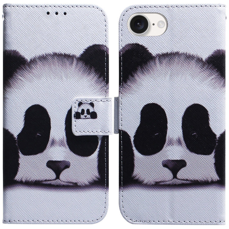 For iPhone 16e Coloured Drawing Flip Leather Phone Case(Panda) by bashfashion