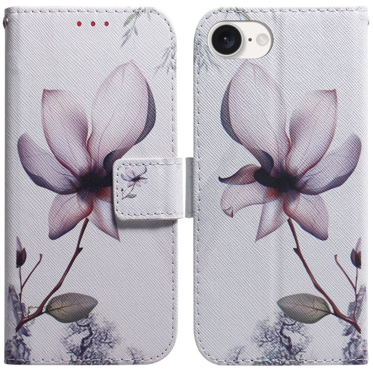 For iPhone 16e Coloured Drawing Flip Leather Phone Case(Magnolia) by bashfashion