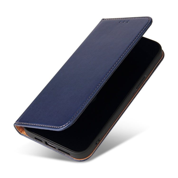For iPhone 15 Pro Max Fierre Shann PU Genuine Leather Texture Phone Case(Blue) by FIERRE SHANN