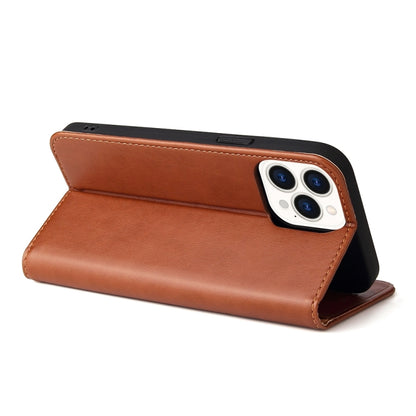 For iPhone 15 Pro Max Fierre Shann PU Genuine Leather Texture Phone Case(Brown) by FIERRE SHANN