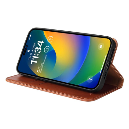 For iPhone 15 Pro Max Fierre Shann PU Genuine Leather Texture Phone Case(Brown) by FIERRE SHANN