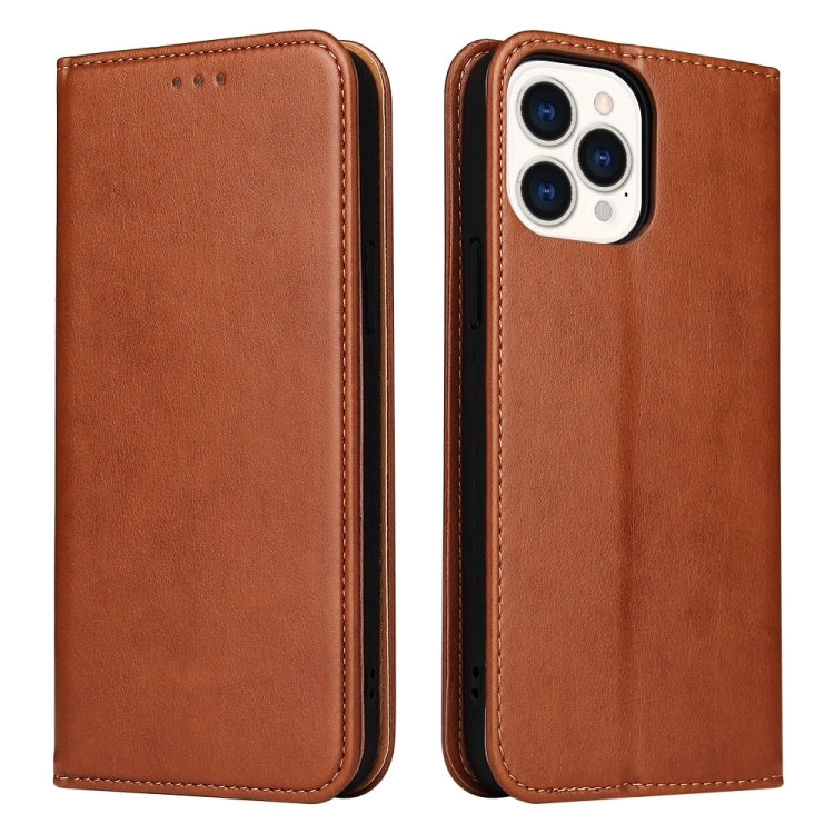 For iPhone 15 Pro Fierre Shann PU Genuine Leather Texture Phone Case(Brown) by FIERRE SHANN