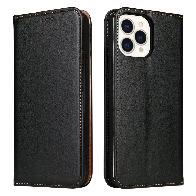 For iPhone 15 Pro Fierre Shann PU Genuine Leather Texture Phone Case(Black) by FIERRE SHANN