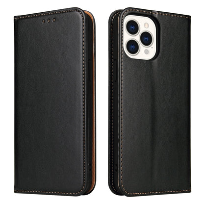 For iPhone 15 Pro Fierre Shann PU Genuine Leather Texture Phone Case(Black) by FIERRE SHANN