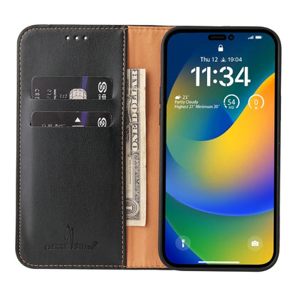 For iPhone 15 Pro Fierre Shann PU Genuine Leather Texture Phone Case(Black) by FIERRE SHANN
