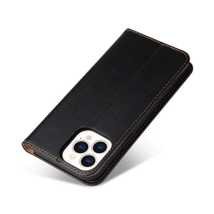 For iPhone 15 Pro Fierre Shann PU Genuine Leather Texture Phone Case(Black) by FIERRE SHANN