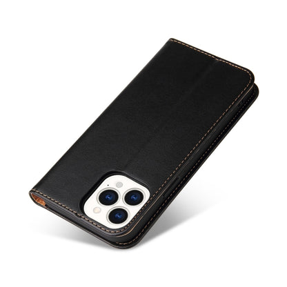 For iPhone 15 Pro Fierre Shann PU Genuine Leather Texture Phone Case(Black) by FIERRE SHANN
