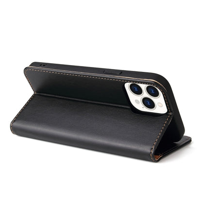 For iPhone 15 Pro Fierre Shann PU Genuine Leather Texture Phone Case(Black) by FIERRE SHANN