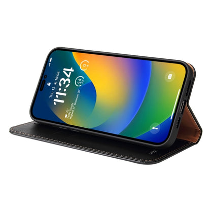 For iPhone 15 Pro Fierre Shann PU Genuine Leather Texture Phone Case(Black) by FIERRE SHANN