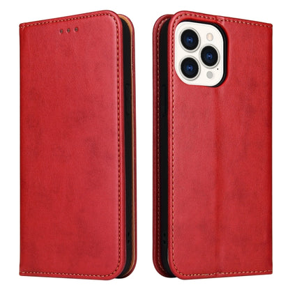 For iPhone 15 Pro Fierre Shann PU Genuine Leather Texture Phone Case(Red) by FIERRE SHANN