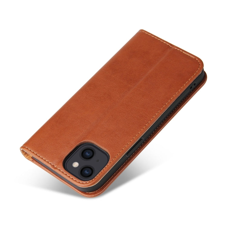 For iPhone 15 Plus Fierre Shann PU Genuine Leather Texture Phone Case(Brown) by FIERRE SHANN