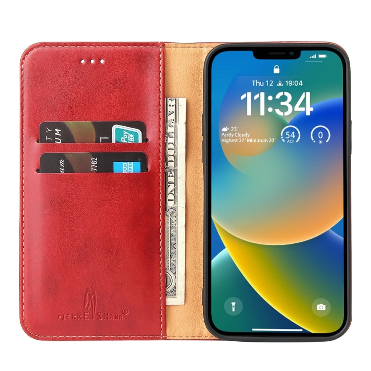 For iPhone 15 Plus Fierre Shann PU Genuine Leather Texture Phone Case(Red) by FIERRE SHANN