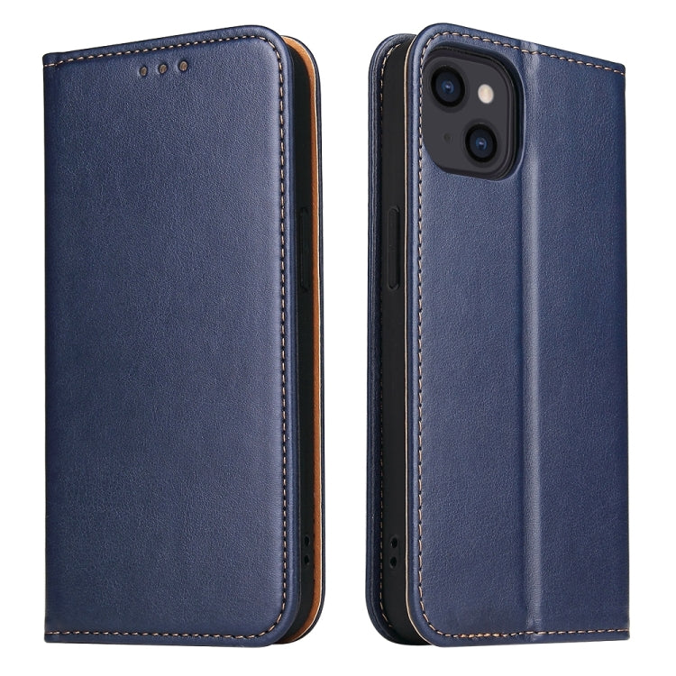 For iPhone 15 Fierre Shann PU Genuine Leather Texture Phone Case(Blue) by FIERRE SHANN