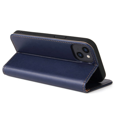 For iPhone 15 Fierre Shann PU Genuine Leather Texture Phone Case(Blue) by FIERRE SHANN