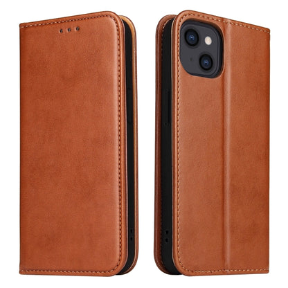 For iPhone 15 Fierre Shann PU Genuine Leather Texture Phone Case(Brown) by FIERRE SHANN