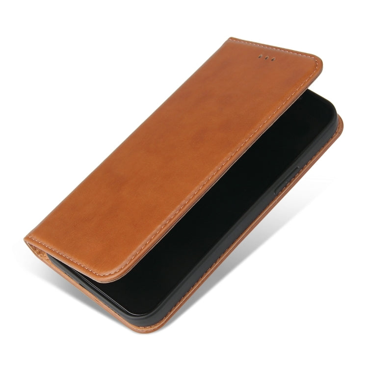 For iPhone 15 Fierre Shann PU Genuine Leather Texture Phone Case(Brown) by FIERRE SHANN
