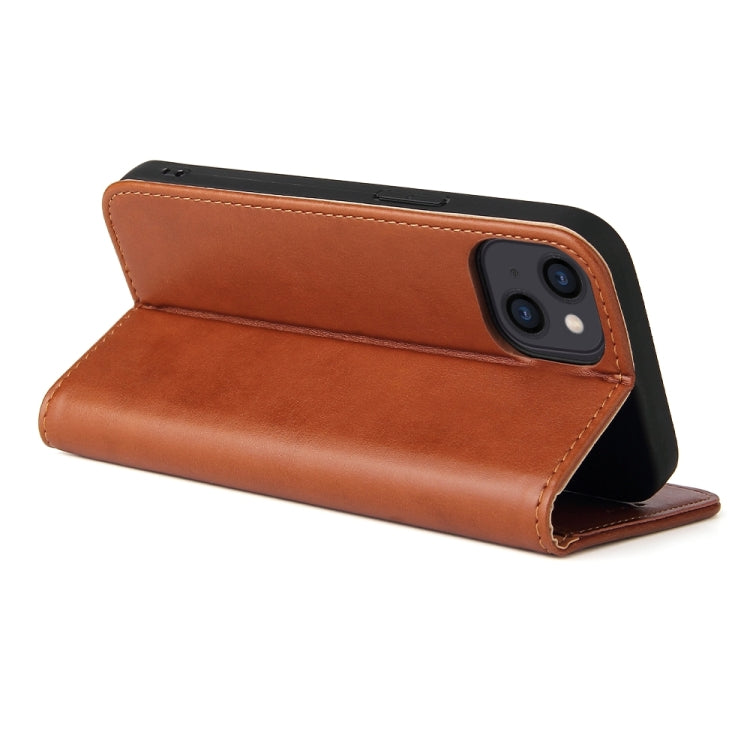 For iPhone 15 Fierre Shann PU Genuine Leather Texture Phone Case(Brown) by FIERRE SHANN