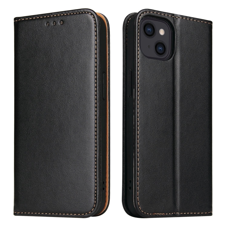 For iPhone 15 Fierre Shann PU Genuine Leather Texture Phone Case(Black) by FIERRE SHANN