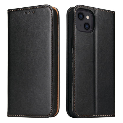For iPhone 15 Fierre Shann PU Genuine Leather Texture Phone Case(Black) by FIERRE SHANN