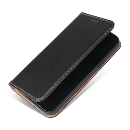For iPhone 15 Fierre Shann PU Genuine Leather Texture Phone Case(Black) by FIERRE SHANN