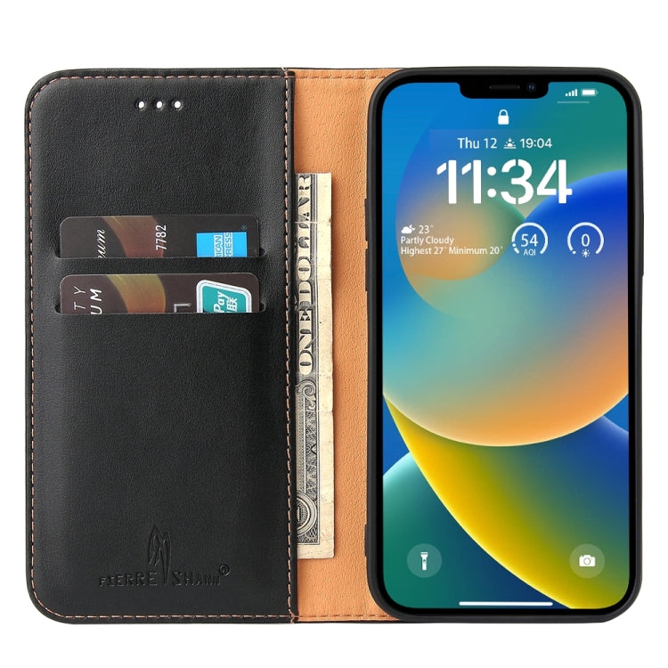 For iPhone 15 Fierre Shann PU Genuine Leather Texture Phone Case(Black) by FIERRE SHANN