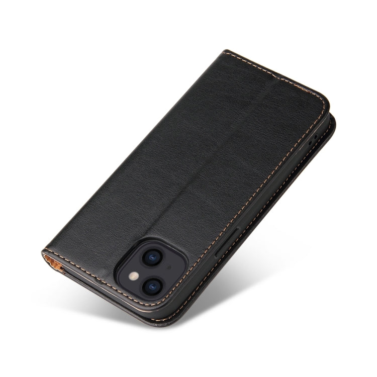 For iPhone 15 Fierre Shann PU Genuine Leather Texture Phone Case(Black) by FIERRE SHANN