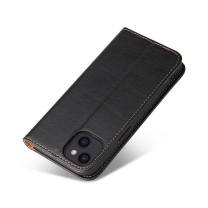 For iPhone 15 Fierre Shann PU Genuine Leather Texture Phone Case(Black) by FIERRE SHANN