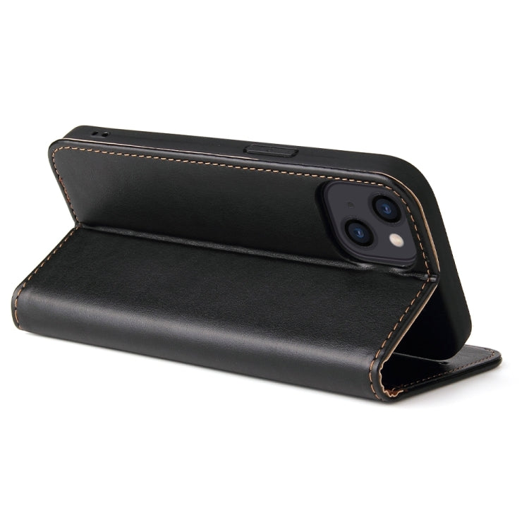 For iPhone 15 Fierre Shann PU Genuine Leather Texture Phone Case(Black) by FIERRE SHANN