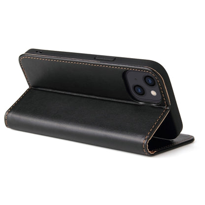 For iPhone 15 Fierre Shann PU Genuine Leather Texture Phone Case(Black) by FIERRE SHANN