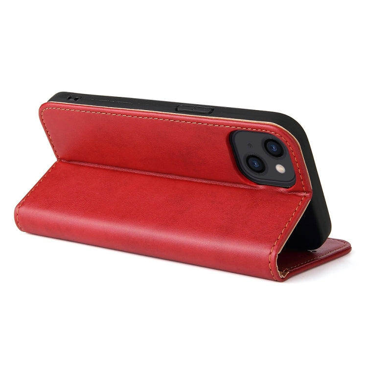 For iPhone 15 Fierre Shann PU Genuine Leather Texture Phone Case(Red) by FIERRE SHANN