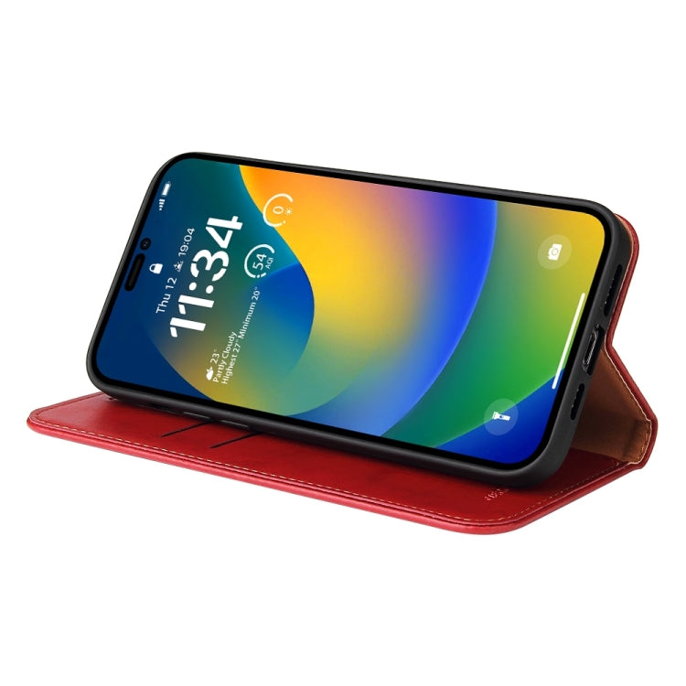For iPhone 15 Fierre Shann PU Genuine Leather Texture Phone Case(Red) by FIERRE SHANN