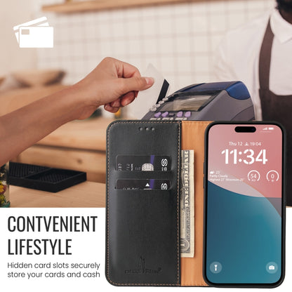 For iPhone 16 Fierre Shann PU Genuine Leather Texture Phone Case(Black) by FIERRE SHANN