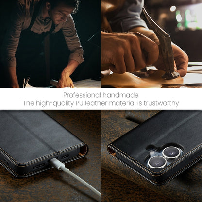 For iPhone 16 Fierre Shann PU Genuine Leather Texture Phone Case(Black) by FIERRE SHANN