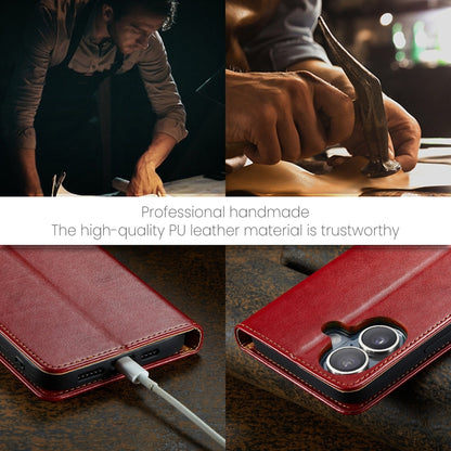 For iPhone 16 Fierre Shann PU Genuine Leather Texture Phone Case(Red) by FIERRE SHANN