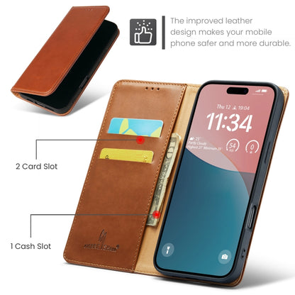 For iPhone 16 Plus Fierre Shann PU Genuine Leather Texture Phone Case(Brown) by FIERRE SHANN
