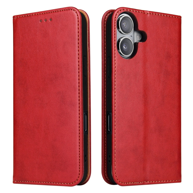 For iPhone 16 Plus Fierre Shann PU Genuine Leather Texture Phone Case(Red) by FIERRE SHANN