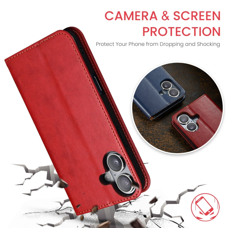 For iPhone 16 Plus Fierre Shann PU Genuine Leather Texture Phone Case(Red) by FIERRE SHANN